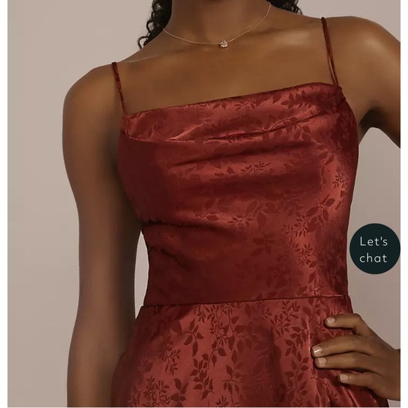 Cinnamon jacquard cowl neck bridesmaid dress from David's Bridal-with pockets! - Picture 3 of 3